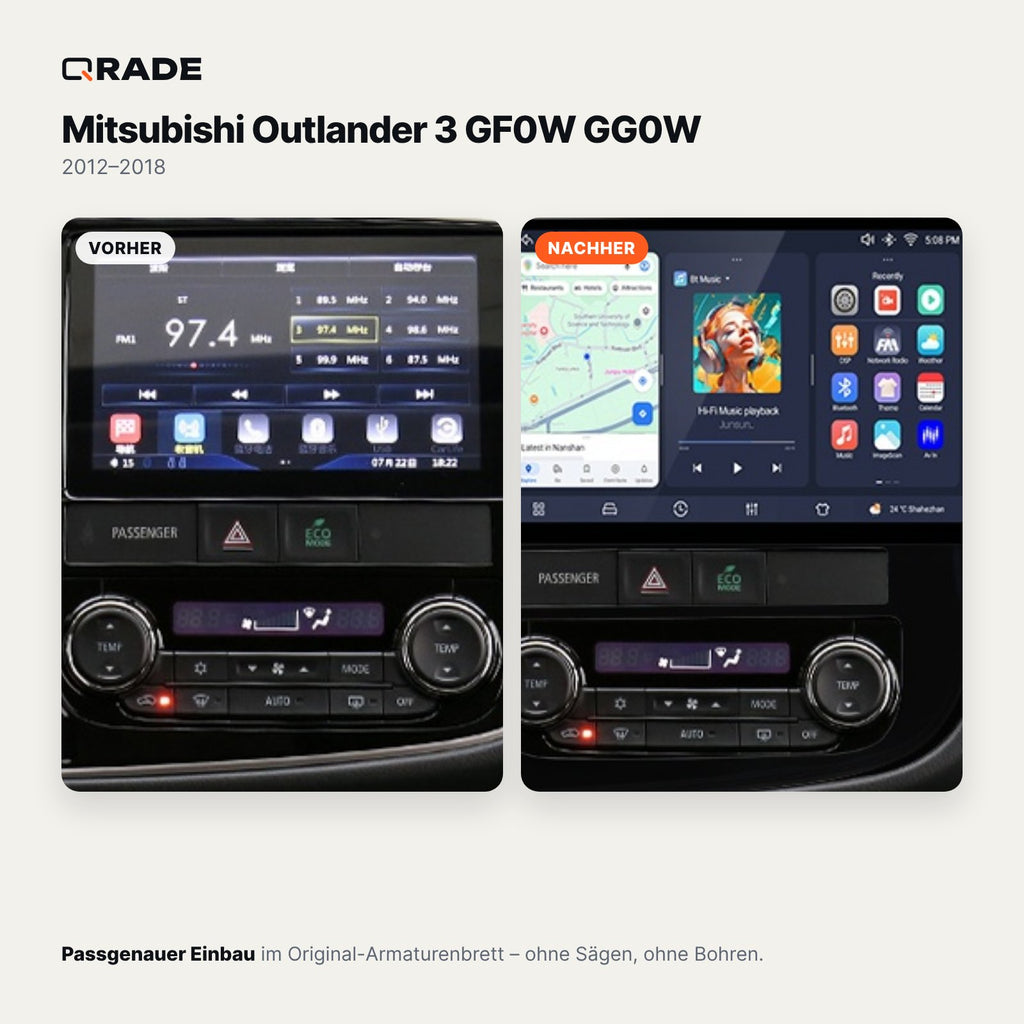 Mitsubishi Outlander 3 (2012–2018) – Autoradio mit Wireless CarPlay & Android Auto (Rahmen OUTLANDER A)