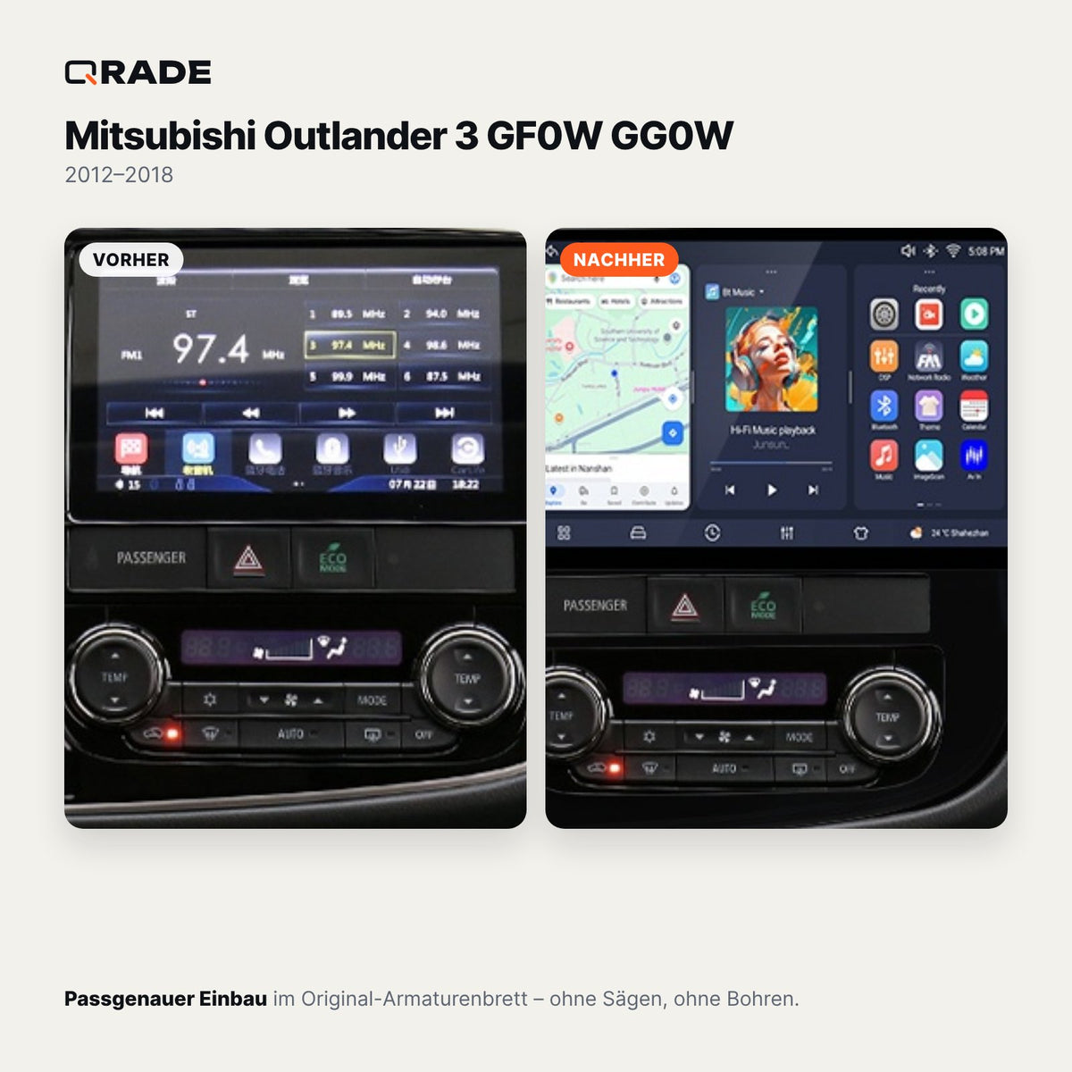 Mitsubishi Outlander 3 (2012–2018) – Autoradio mit Wireless CarPlay & Android Auto (Rahmen OUTLANDER A)