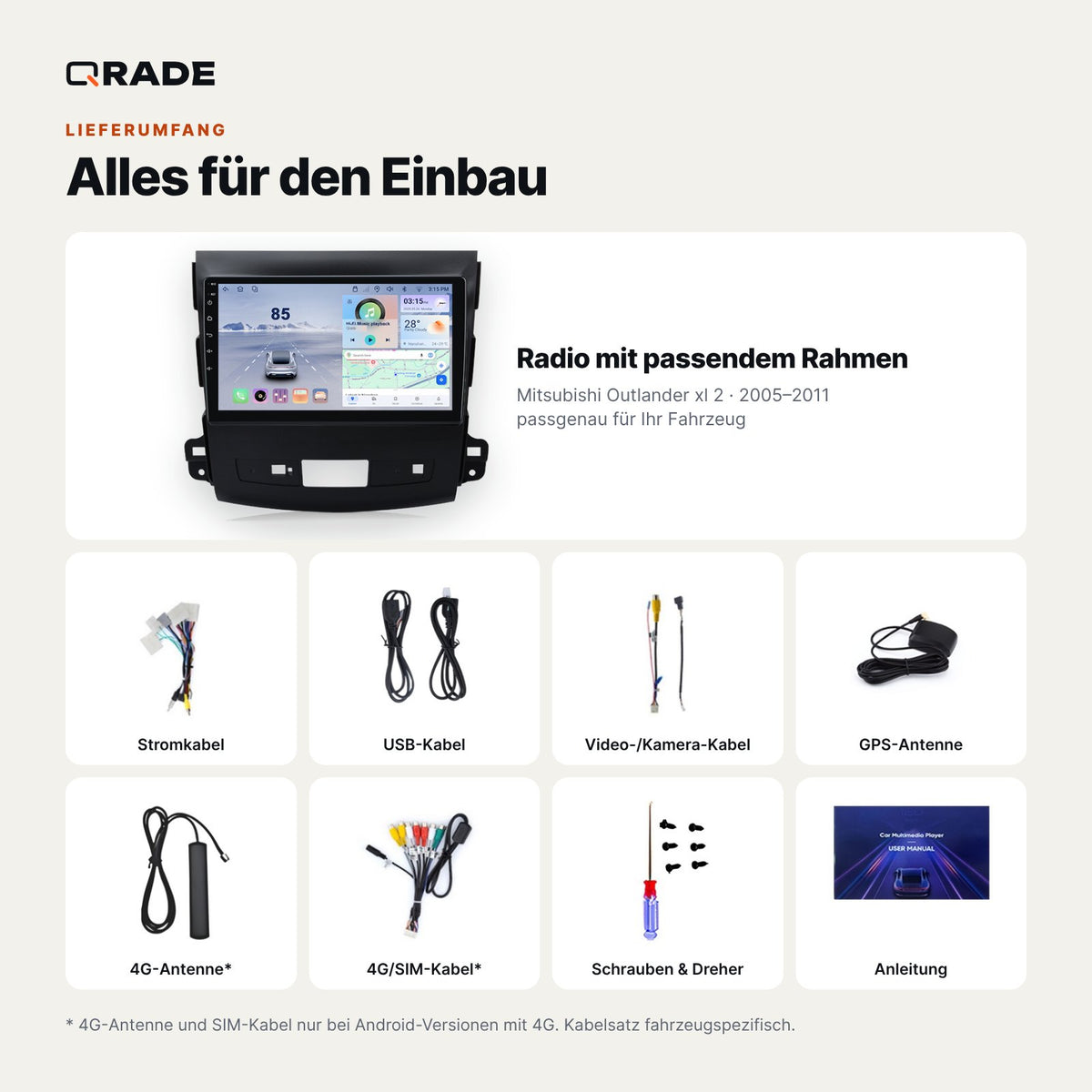 Mitsubishi Outlander 2 (2005–2011) – Autoradio mit Wireless CarPlay & Android Auto (Rahmen Outland511 A)