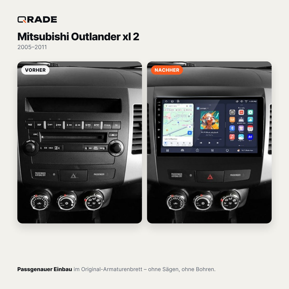 Mitsubishi Outlander 2 (2005–2011) – Autoradio mit Wireless CarPlay & Android Auto (Rahmen Outland511 A)