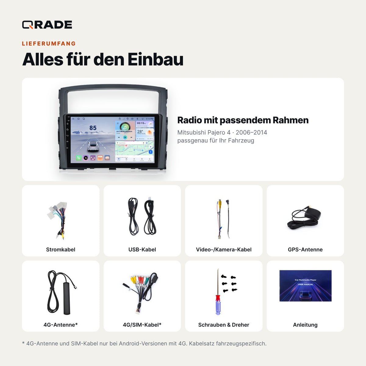 Mitsubishi Pajero 4 (2006–2014) – Autoradio mit Wireless CarPlay & Android Auto