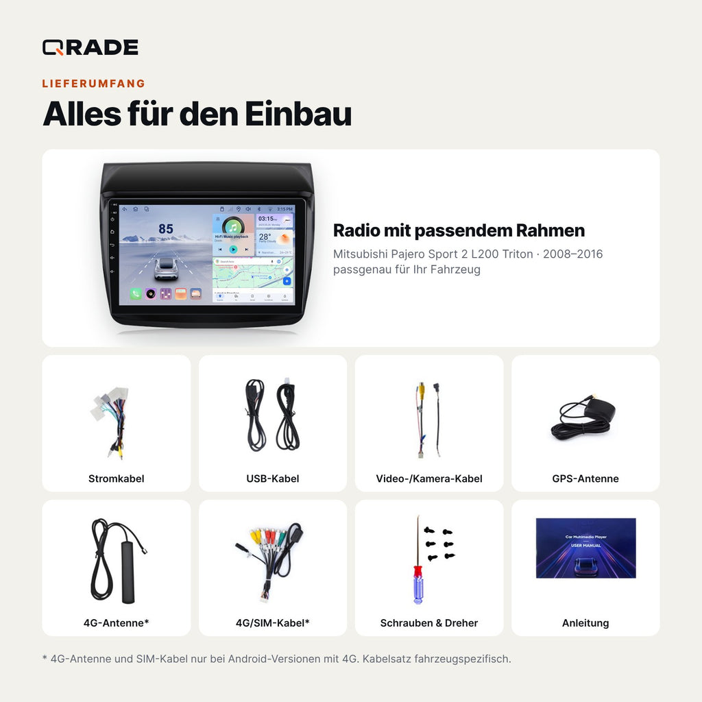 Mitsubishi Pajero Sport 2 / L200 (2008–2016) – Autoradio mit Wireless CarPlay & Android Auto