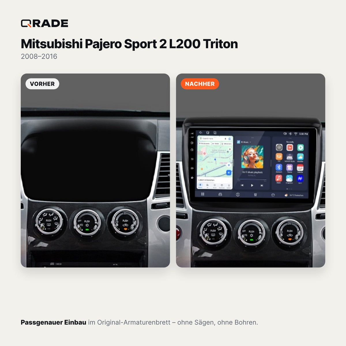 Mitsubishi Pajero Sport 2 / L200 (2008–2016) – Autoradio mit Wireless CarPlay & Android Auto