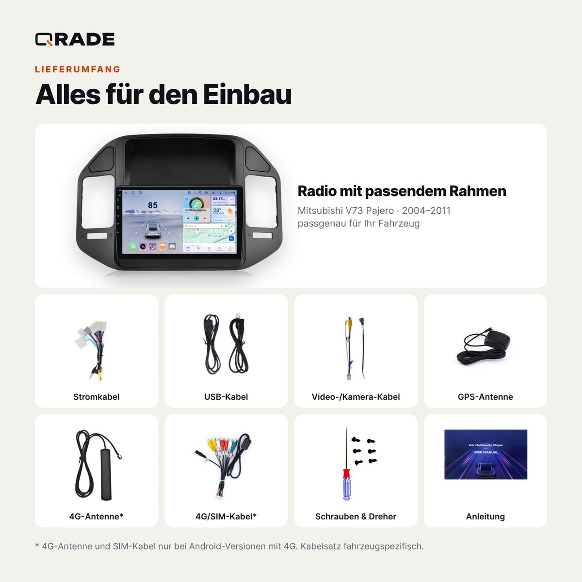 Mitsubishi Pajero V73 (2004–2011) – Autoradio mit Wireless CarPlay & Android Auto