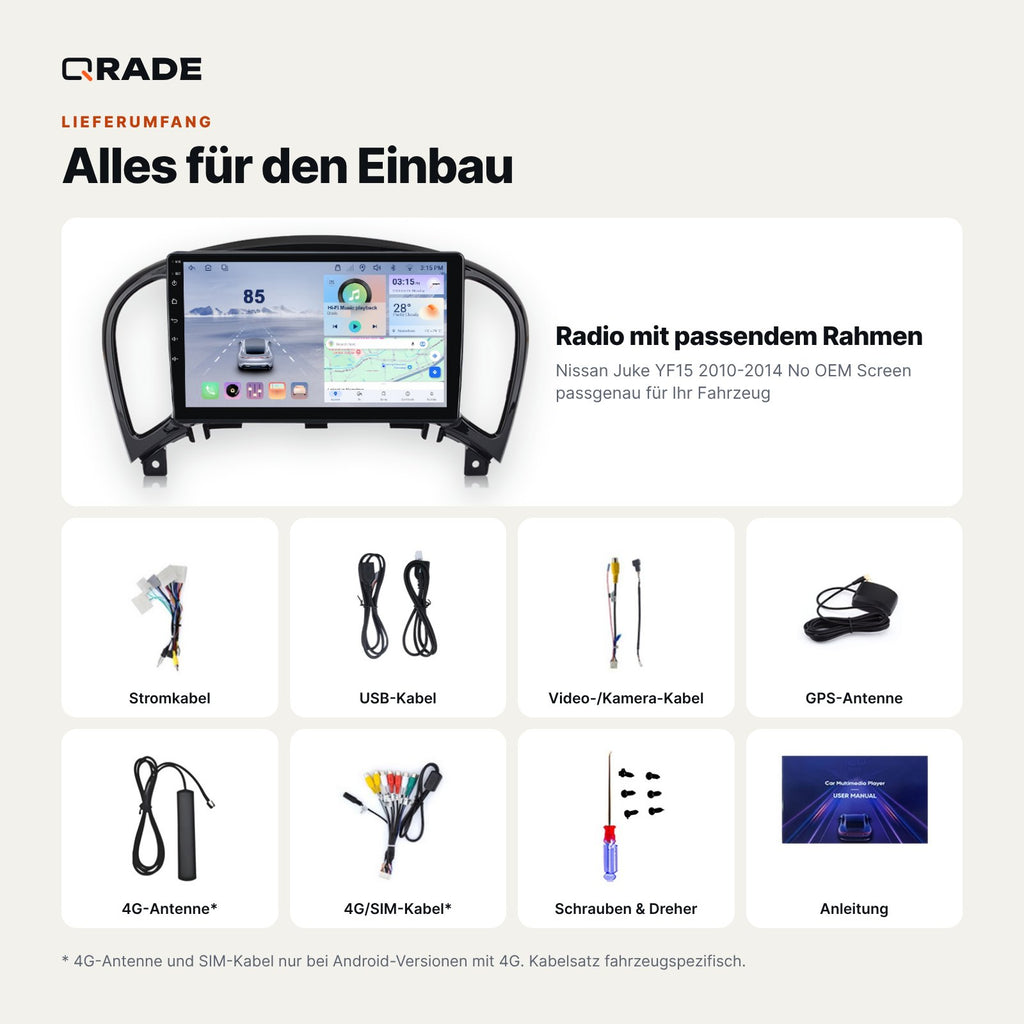 Nissan Juke F15 (2010–2014) ohne Original-Display – Autoradio mit Wireless CarPlay & Android Auto