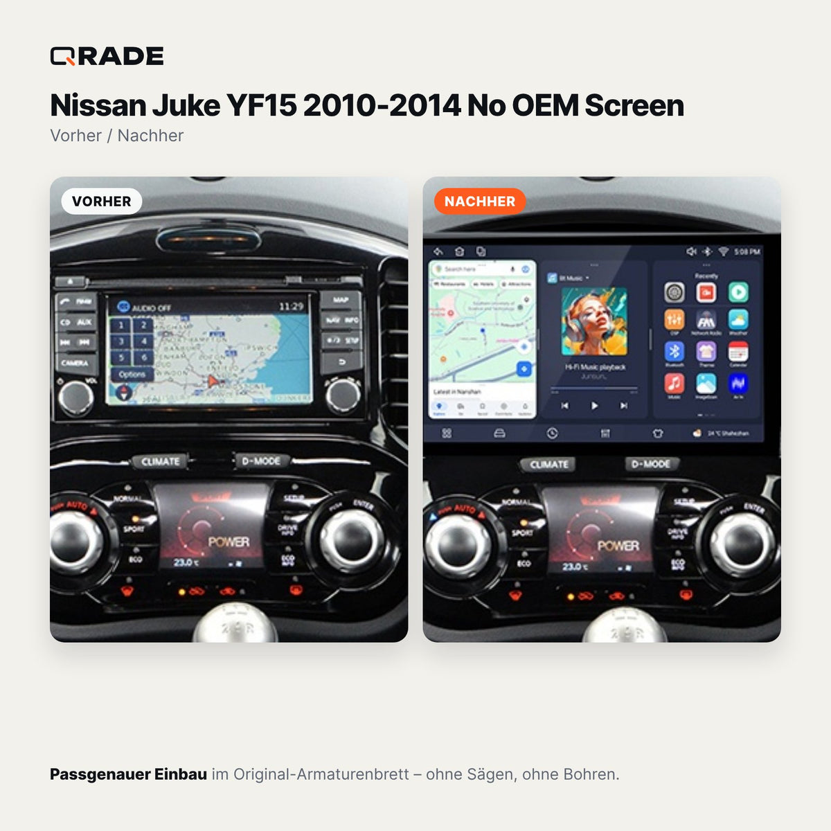 Nissan Juke F15 (2010–2014) ohne Original-Display – Autoradio mit Wireless CarPlay & Android Auto
