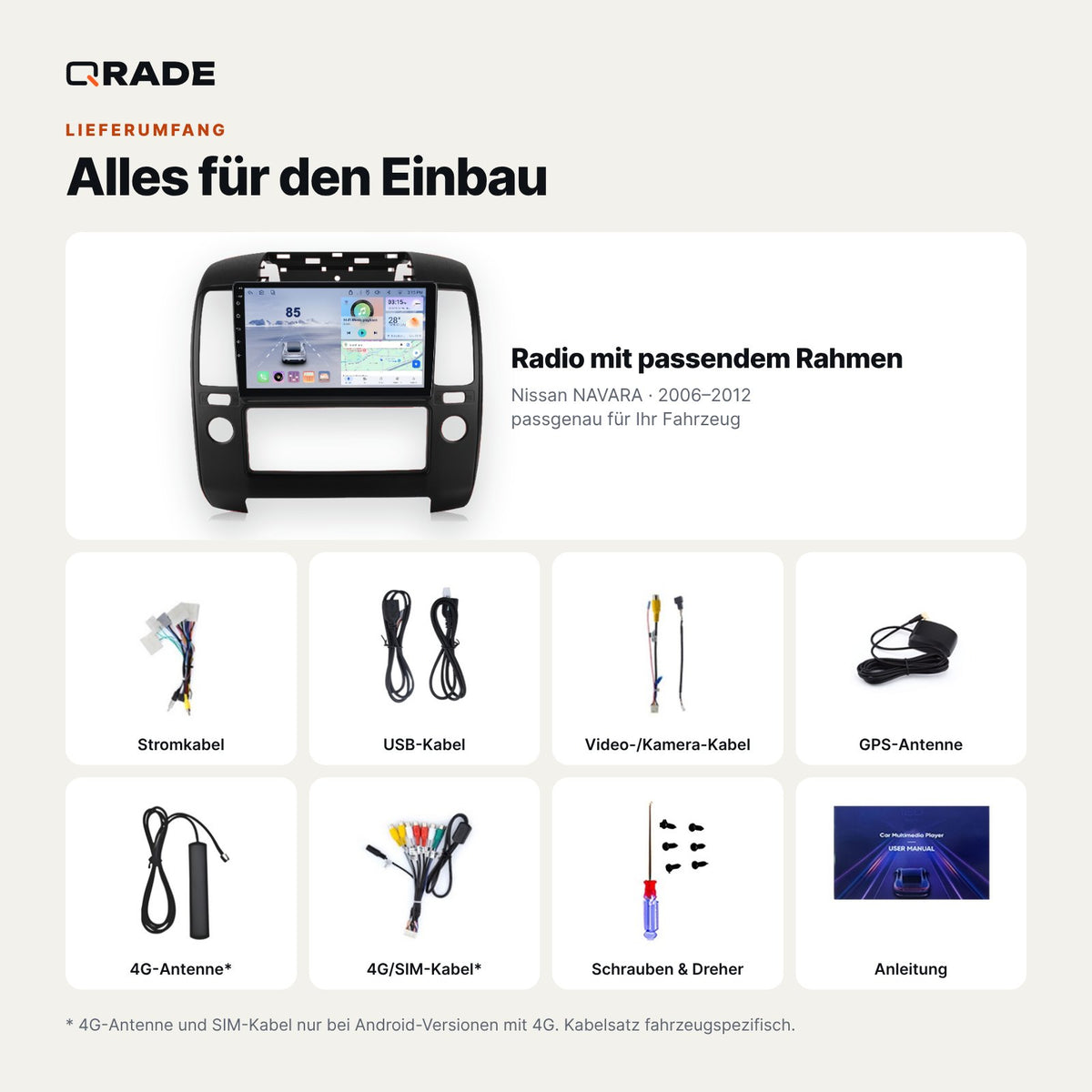 Nissan Navara D40 (2006–2012) – Autoradio mit Wireless CarPlay & Android Auto (Rahmen NAVARA612)