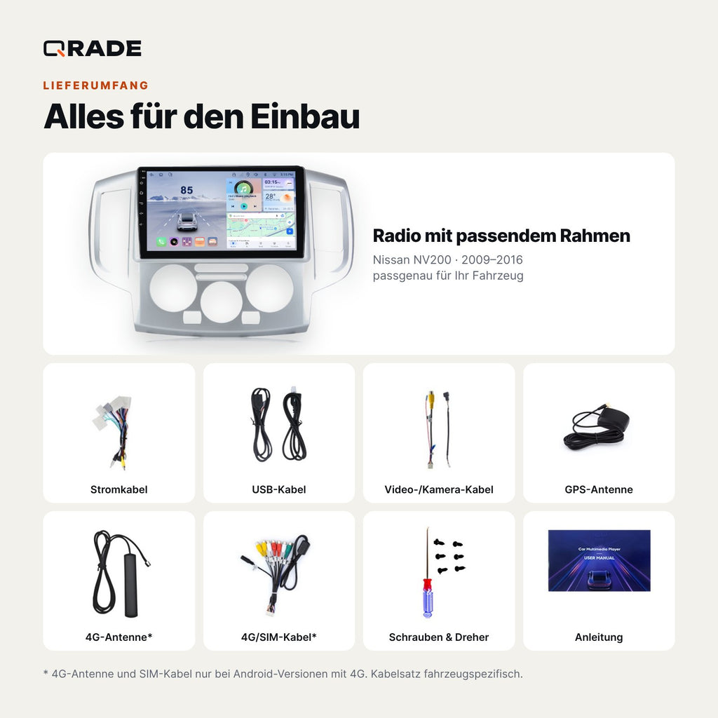 Nissan NV200 (2009–2016) – Autoradio mit Wireless CarPlay & Android Auto