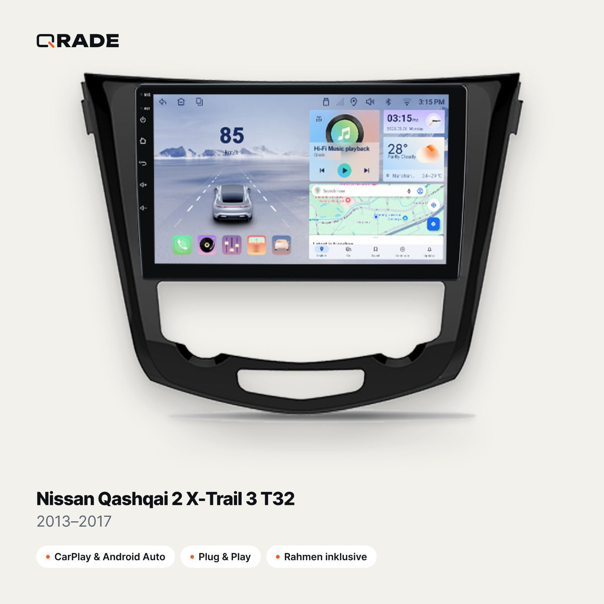 Nissan Qashqai 2 X-Trail 3 T32 2013–2017 CarPlay Radio