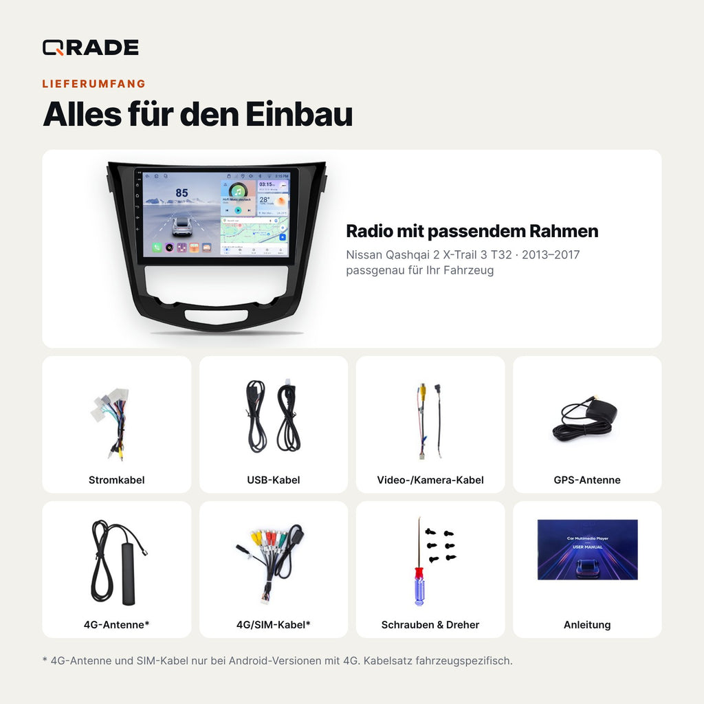 Nissan Qashqai J11 / X-Trail T32 (2013–2017) – Autoradio mit Wireless CarPlay & Android Auto