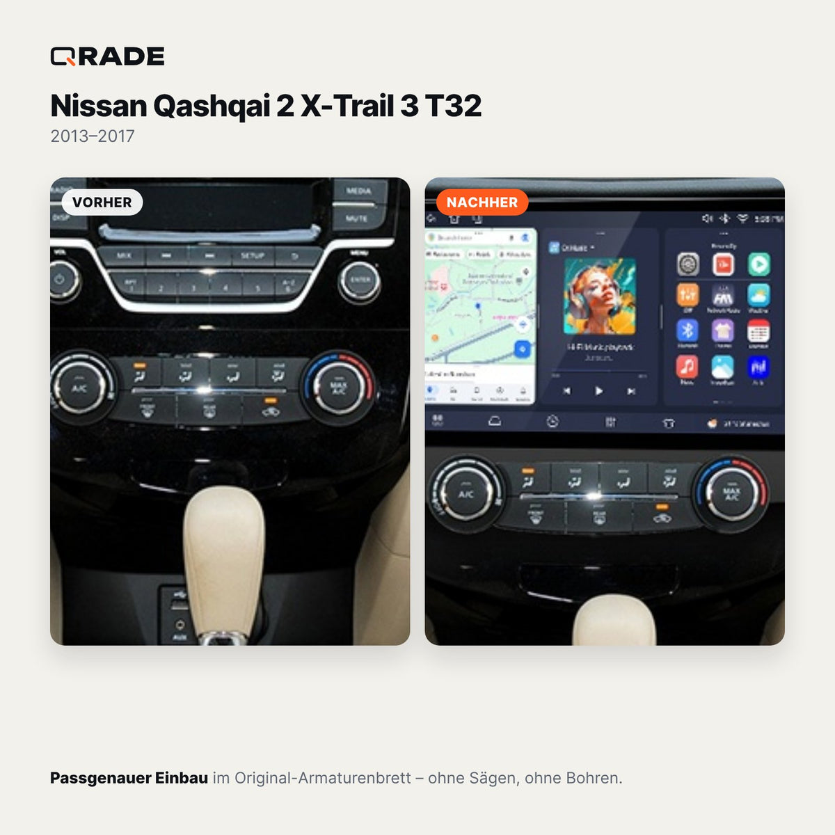 Nissan Qashqai J11 / X-Trail T32 (2013–2017) – Autoradio mit Wireless CarPlay & Android Auto