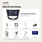 Lieferumfang: Nissan Qashqai J11 (2014–2017) – Qrade Autoradio mit Rahmen und Kabelsatz