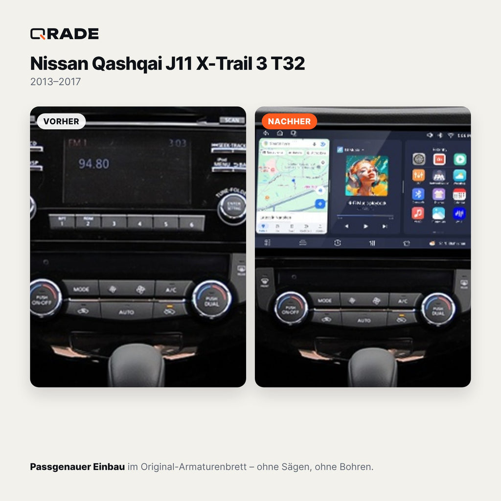 Nissan Qashqai J11 / X-Trail T32 (2013–2017) – Autoradio mit Wireless CarPlay & Android Auto (Rahmen Qashqai145 A/B)