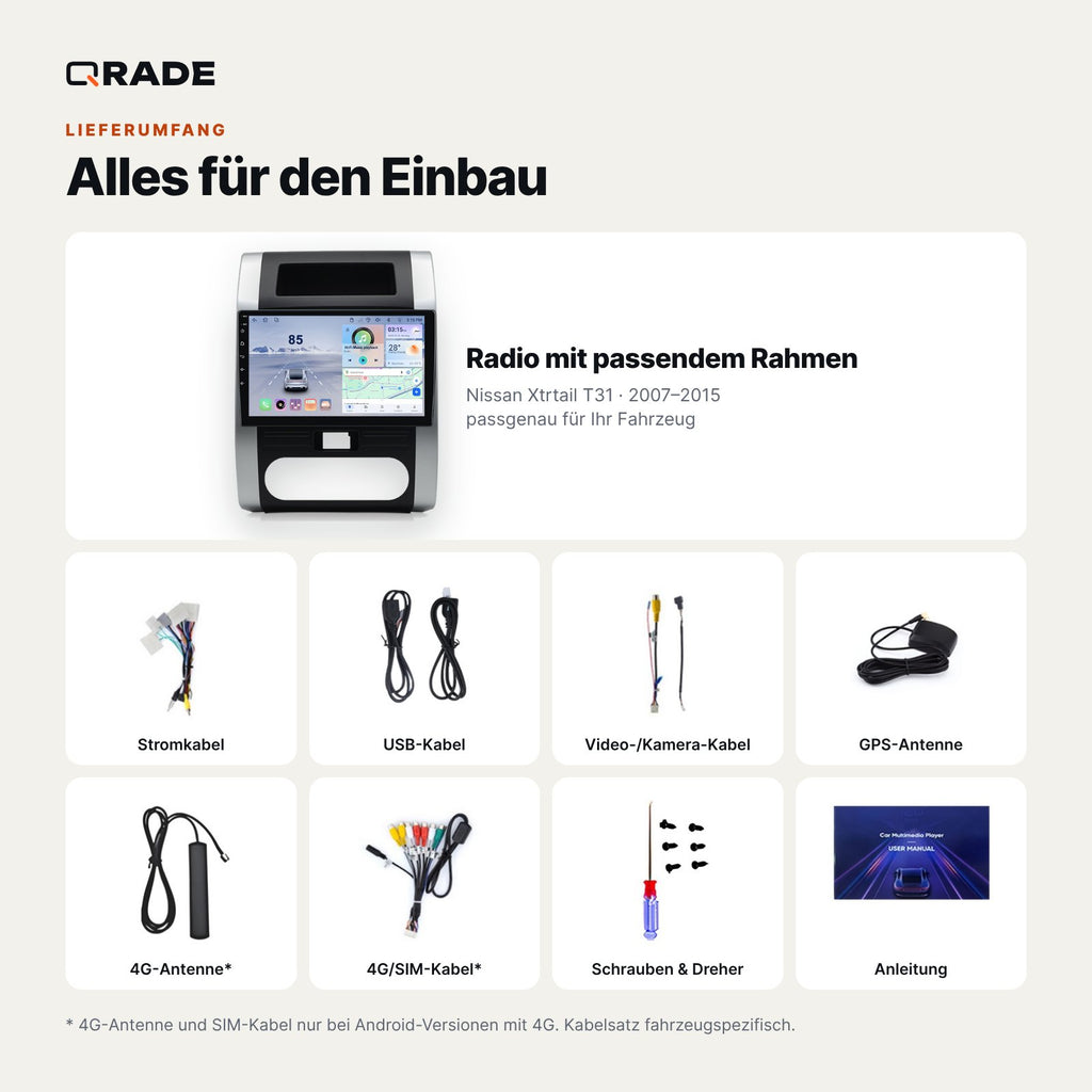 Nissan X-Trail T31 (2007–2015) – Autoradio mit Wireless CarPlay & Android Auto