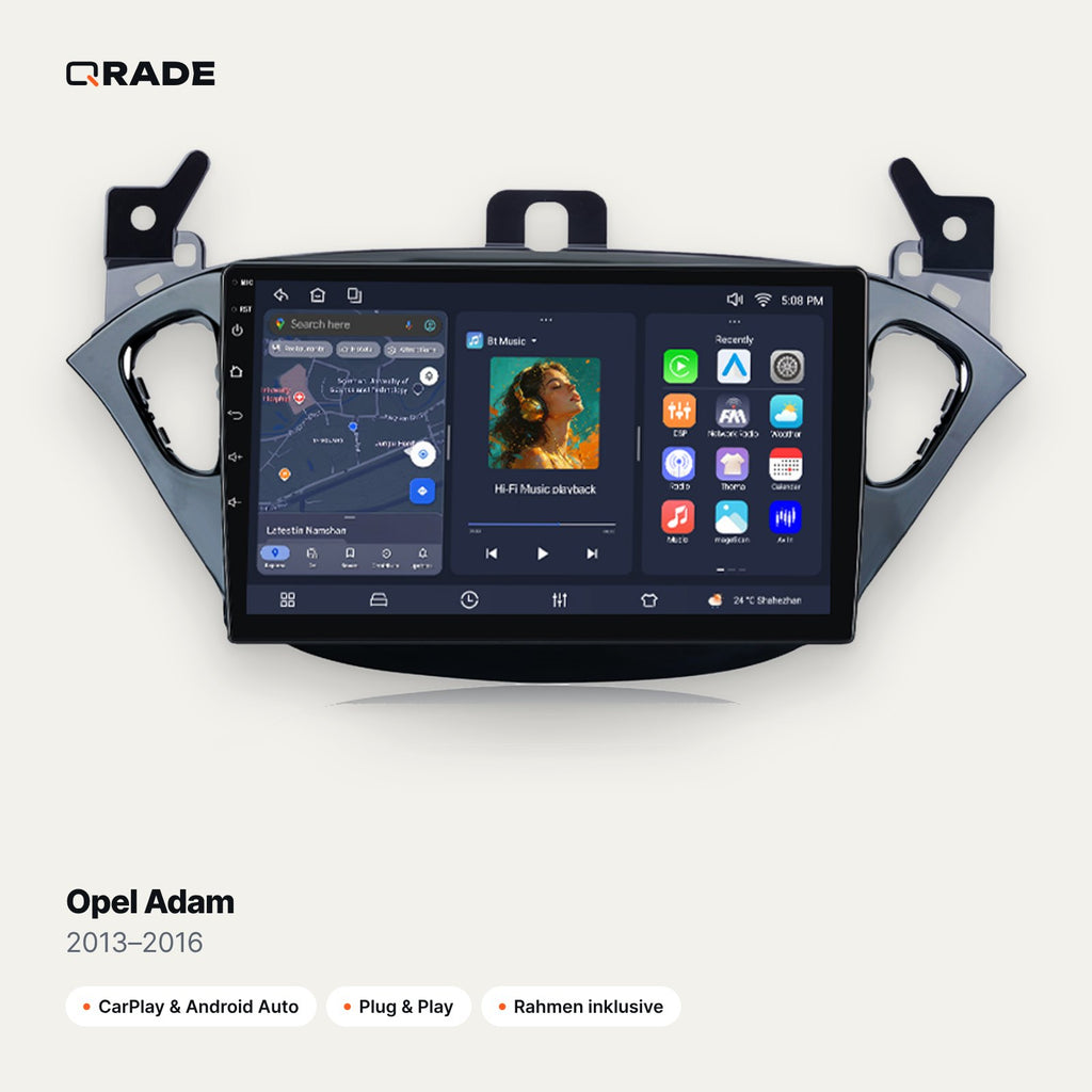 Qrade Autoradio für Opel Adam (2013–2016) mit Wireless CarPlay & Android Auto