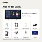 Lieferumfang: Opel Astra H (2004–2014) – Qrade Autoradio mit Rahmen und Kabelsatz