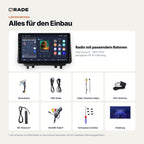 Lieferumfang: Opel Corsa D (2007–2012) – Qrade Autoradio mit Rahmen und Kabelsatz