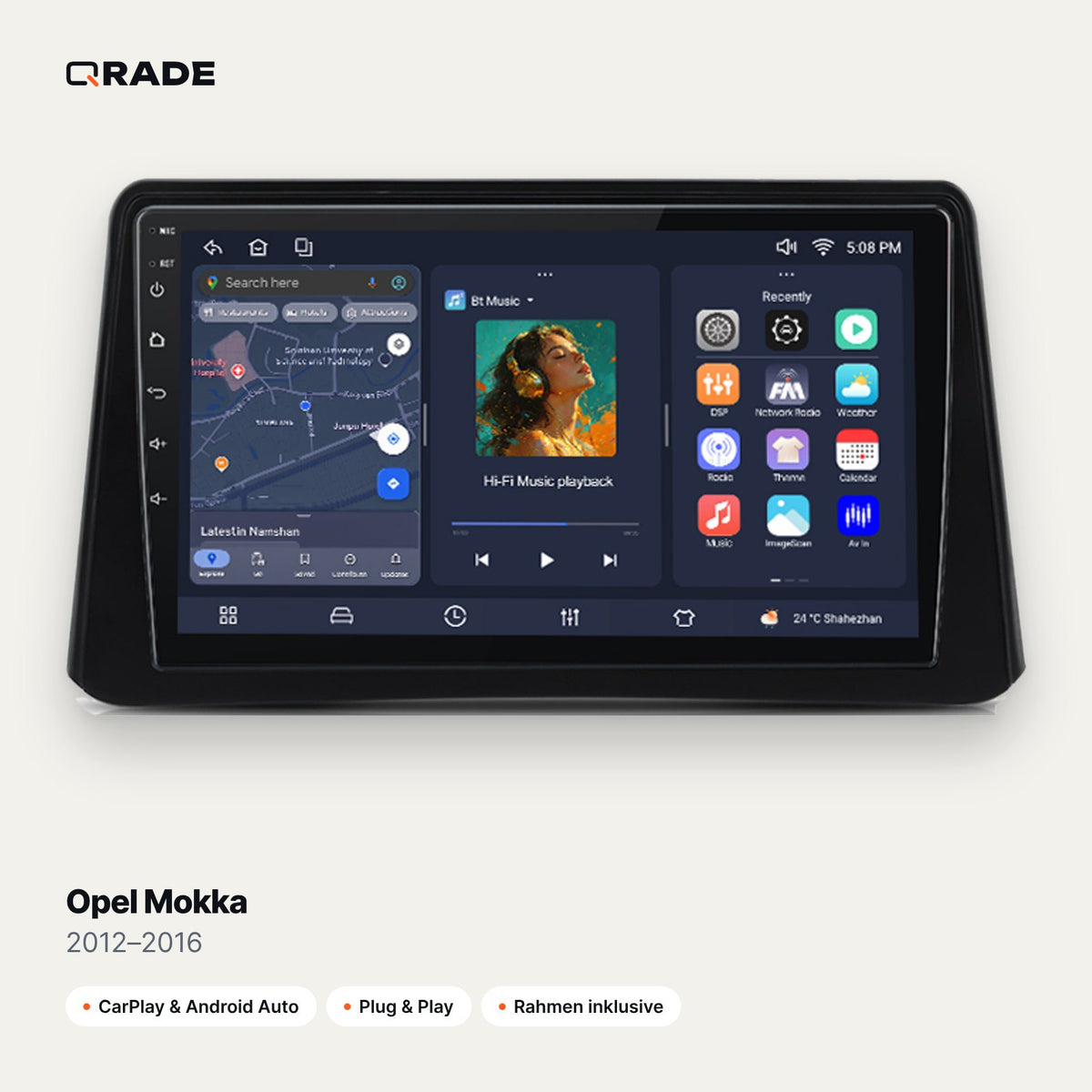 Qrade Autoradio für Opel Mokka (2012–2016) mit Wireless CarPlay & Android Auto