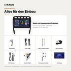 Lieferumfang: Porsche Cayenne 9PA (2002–2010) – Qrade Autoradio mit Rahmen und Kabelsatz