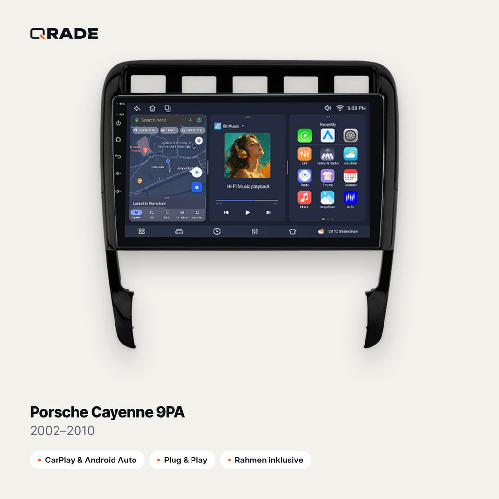 Qrade Autoradio für Porsche Cayenne 9PA (2002–2010) mit Wireless CarPlay & Android Auto