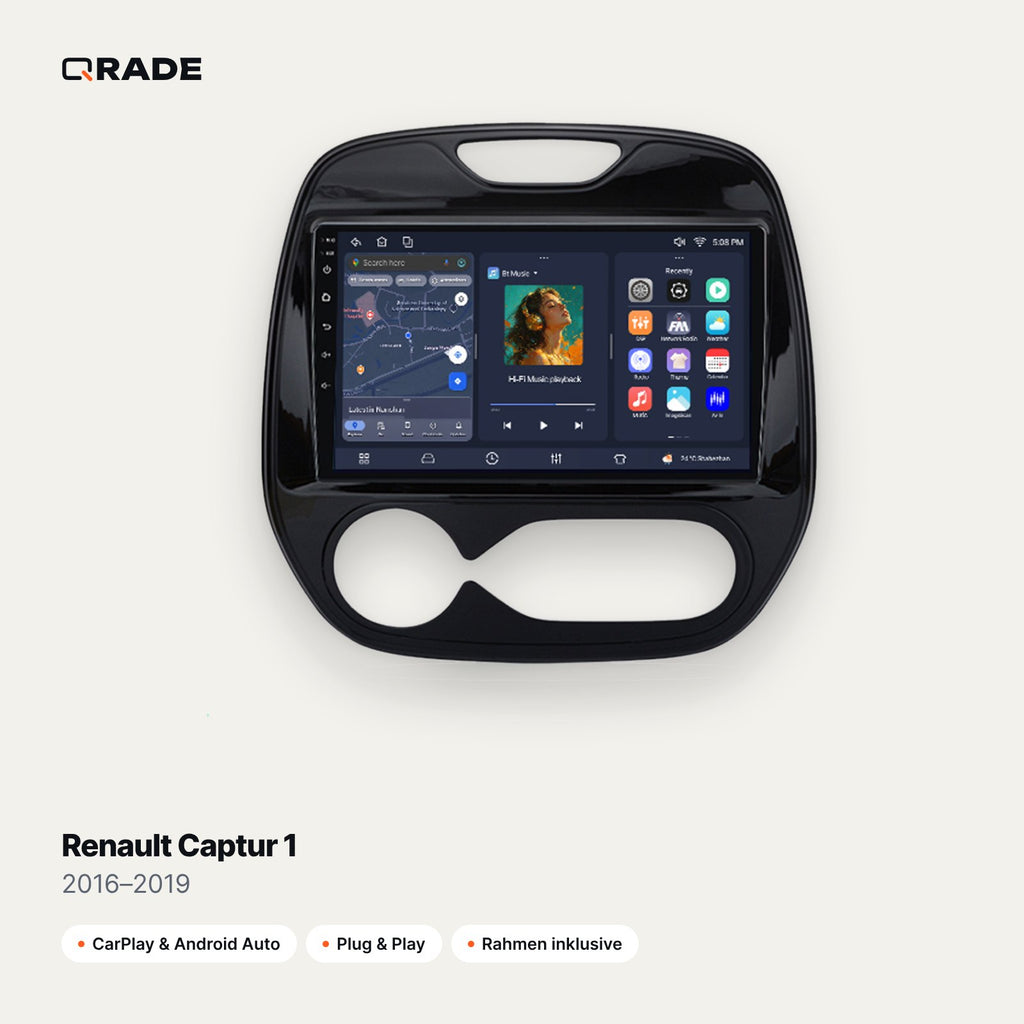 Qrade Autoradio für Renault Captur 1 (2016–2019) mit Wireless CarPlay & Android Auto