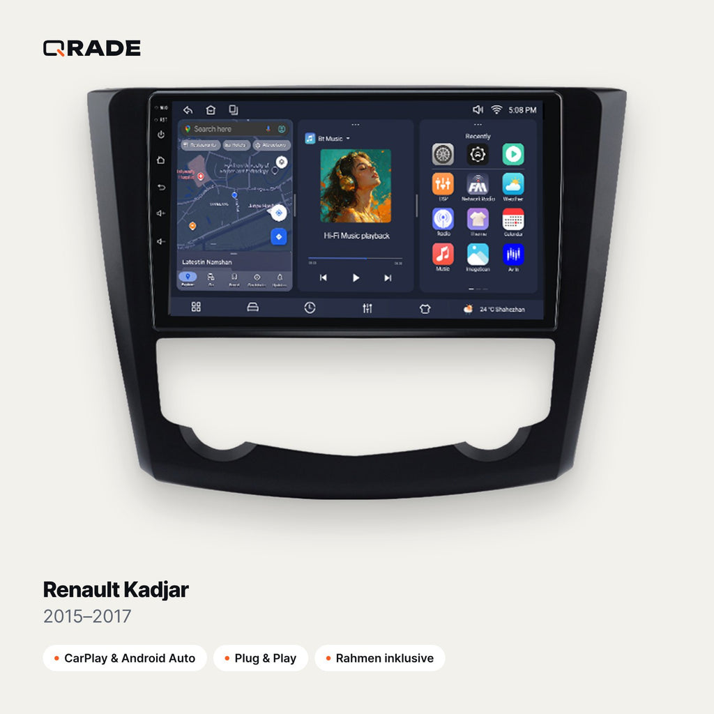 Qrade Autoradio für Renault Kadjar (2015–2017) mit Wireless CarPlay & Android Auto