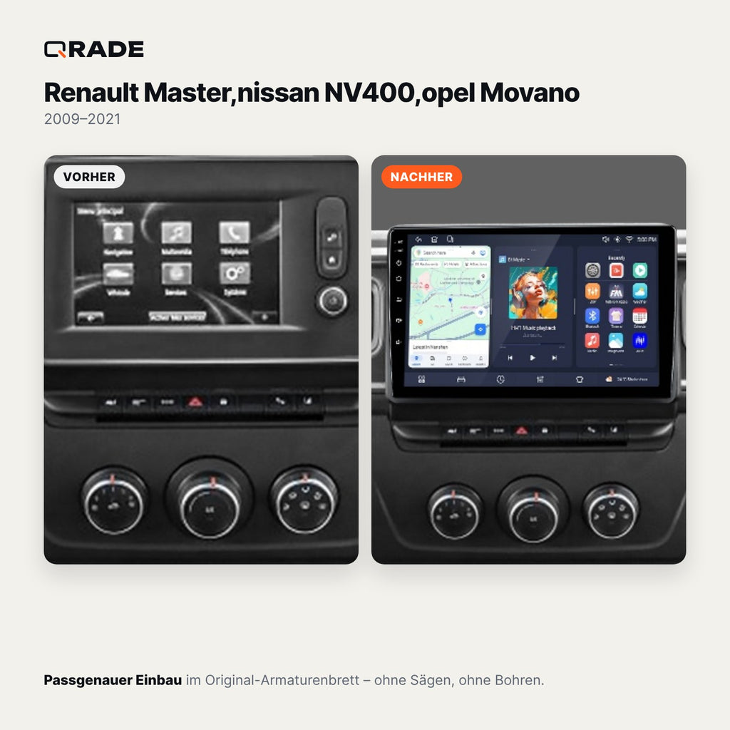 Renault Master / Opel Movano / Nissan NV400 (2009–2021) – Autoradio mit Wireless CarPlay & Android Auto