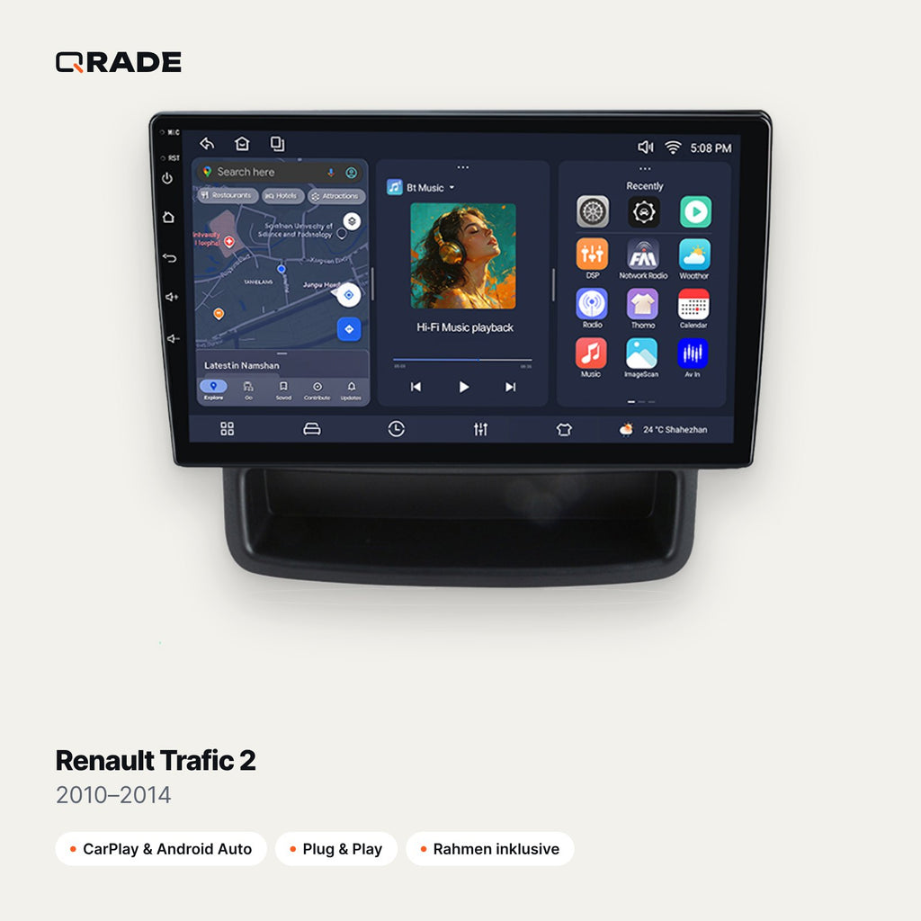 Qrade Autoradio für Renault Trafic 2 (2010–2014) mit Wireless CarPlay & Android Auto