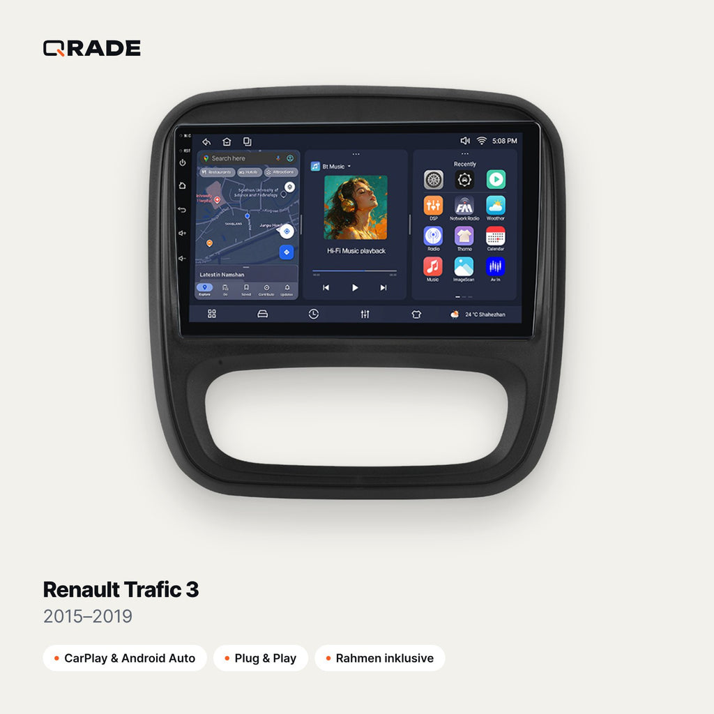Qrade Autoradio für Renault Trafic 3 (2015–2019) mit Wireless CarPlay & Android Auto