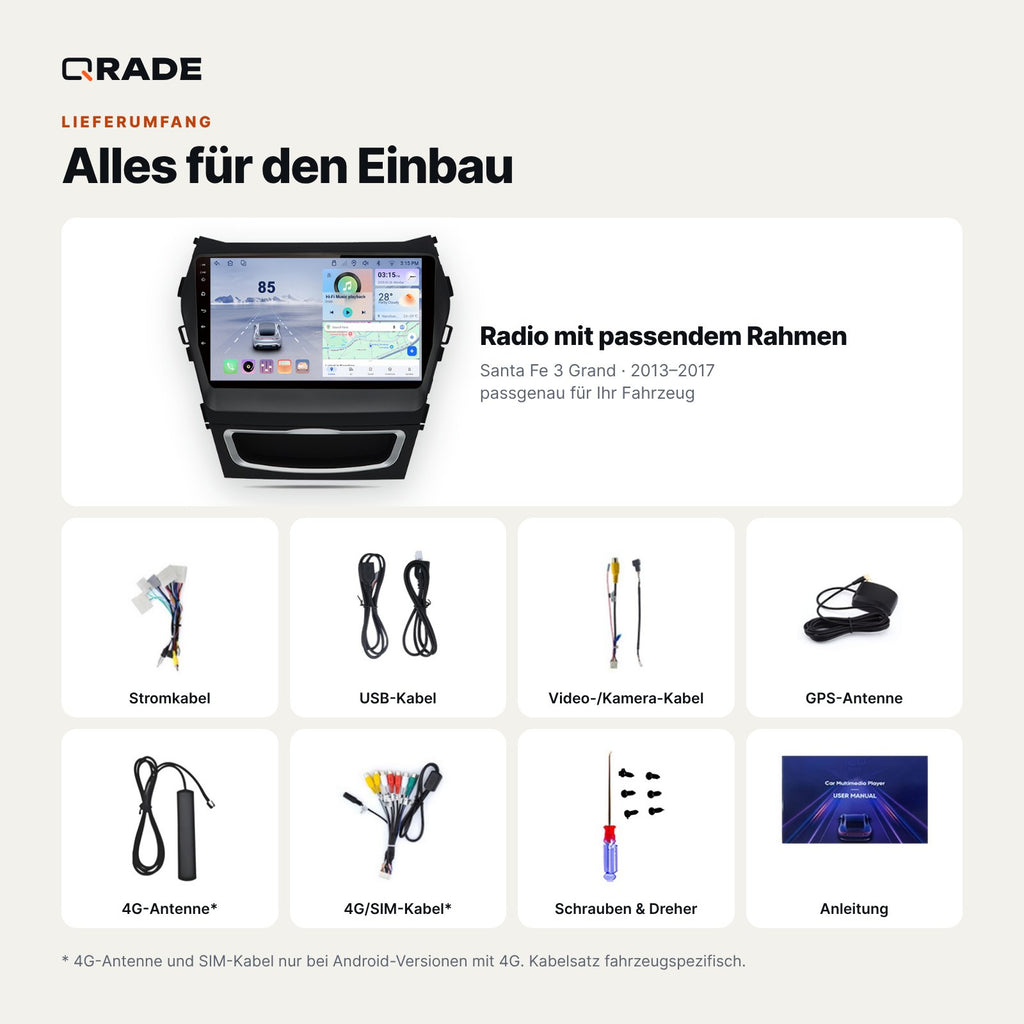 Hyundai Santa Fe 3 (2013–2017) – Autoradio mit Wireless CarPlay & Android Auto