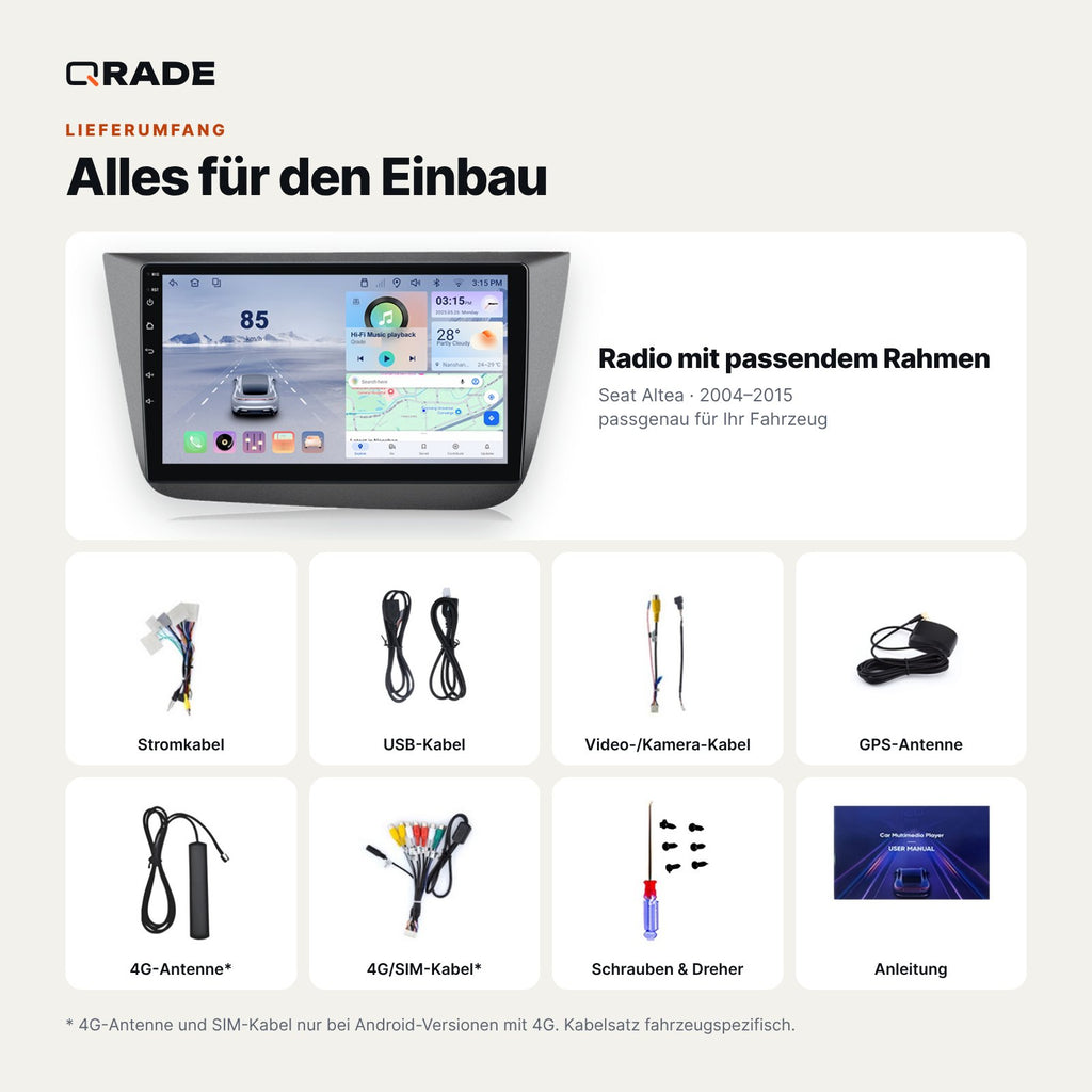 Seat Altea (2004–2015) – Autoradio mit Wireless CarPlay & Android Auto
