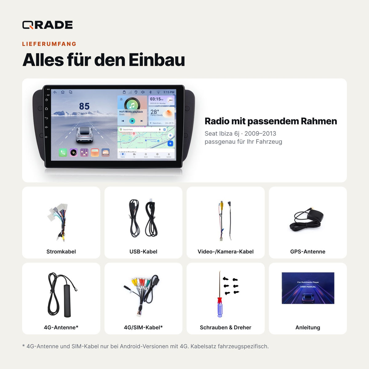 Seat Ibiza 6J (2009–2013) – Autoradio mit Wireless CarPlay & Android Auto