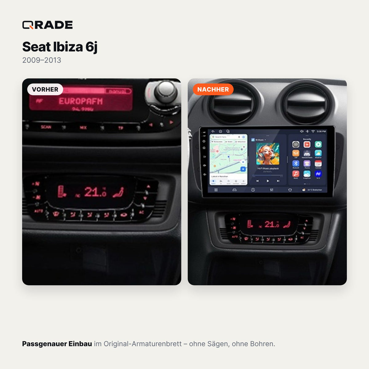 Seat Ibiza 6J (2009–2013) – Autoradio mit Wireless CarPlay & Android Auto