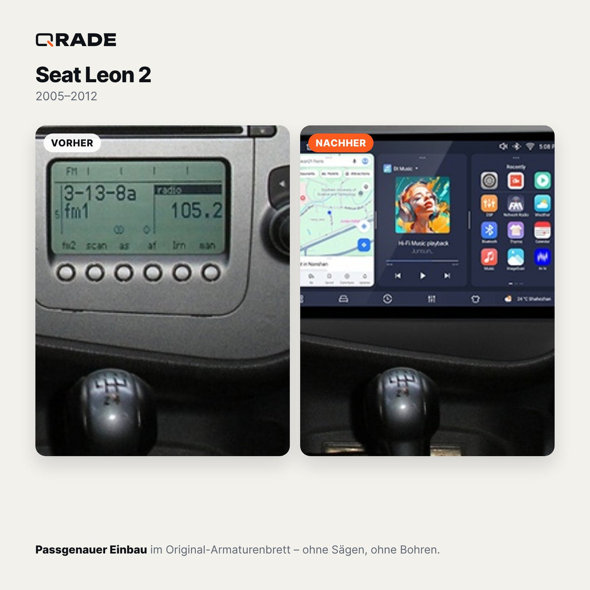 Seat Leon 2 (2005–2012) – Autoradio mit Wireless CarPlay & Android Auto (Rahmen LEON051)