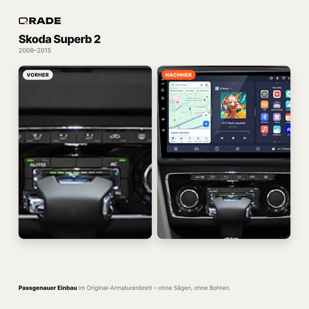 Škoda Superb 2 (2008–2015) – Autoradio mit Wireless CarPlay & Android Auto