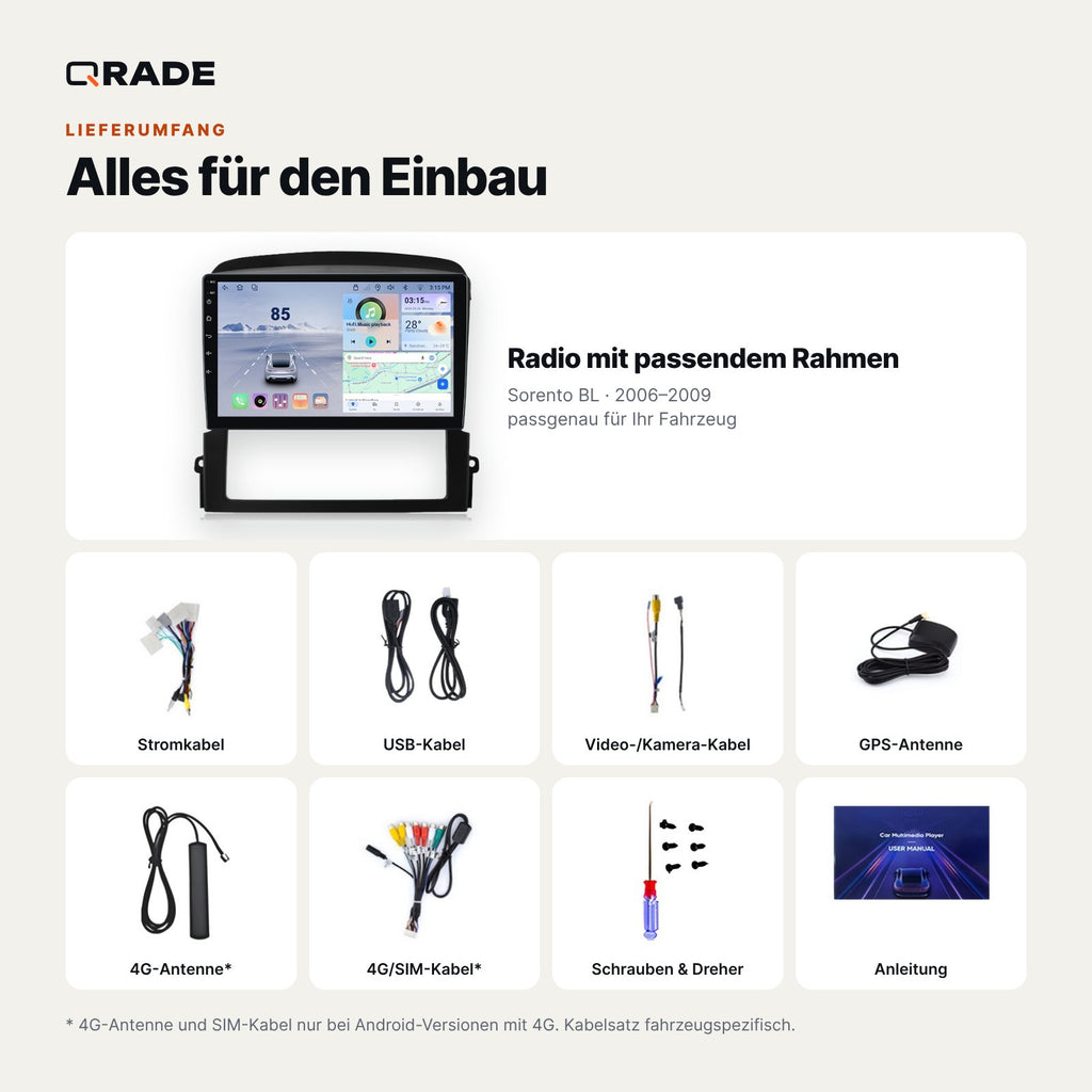 Kia Sorento BL (2006–2009) – Autoradio mit Wireless CarPlay & Android Auto