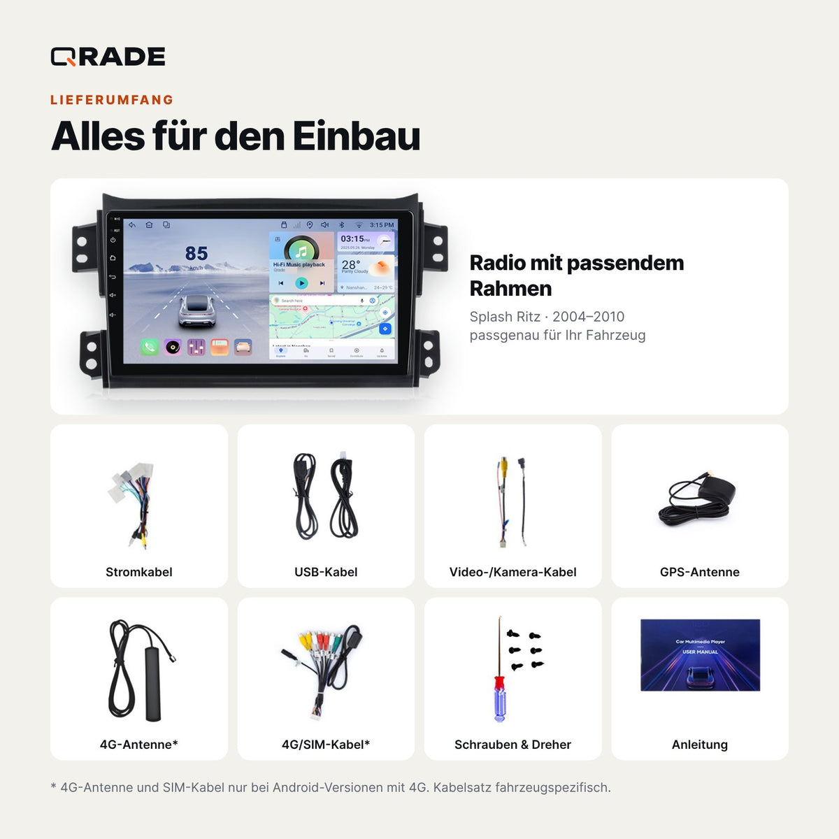 Suzuki Splash (2004–2010) – Autoradio mit Wireless CarPlay & Android Auto