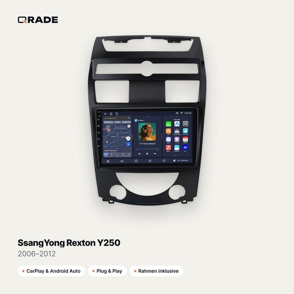 Qrade Autoradio für SsangYong Rexton Y250 (2006–2012) mit Wireless CarPlay & Android Auto