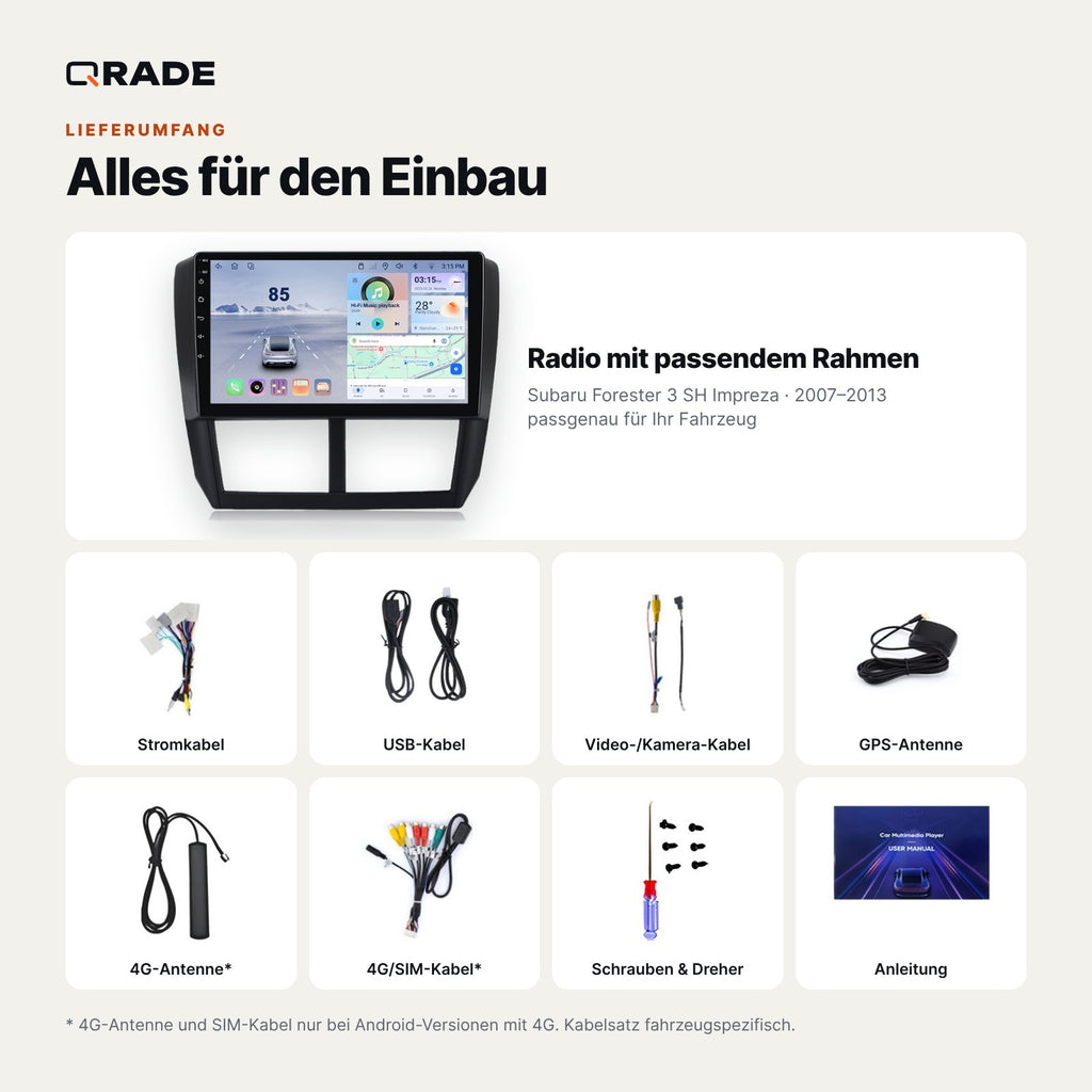 Subaru Forester SH / Impreza (2007–2013) – Autoradio mit Wireless CarPlay & Android Auto