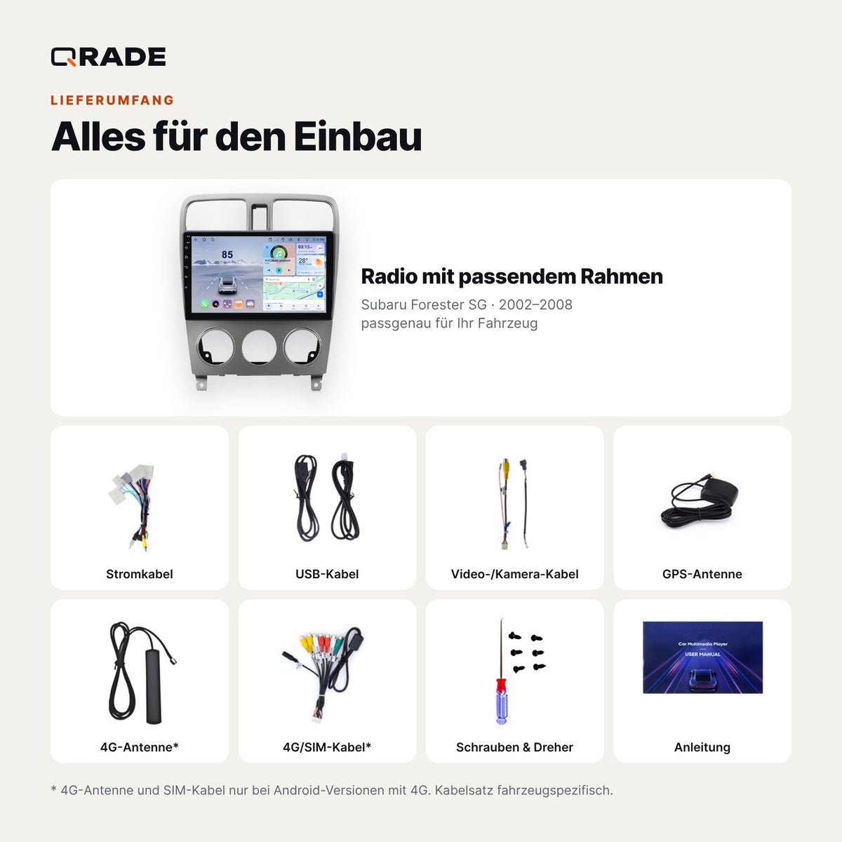 Subaru Forester SG (2002–2008) – Autoradio mit Wireless CarPlay & Android Auto