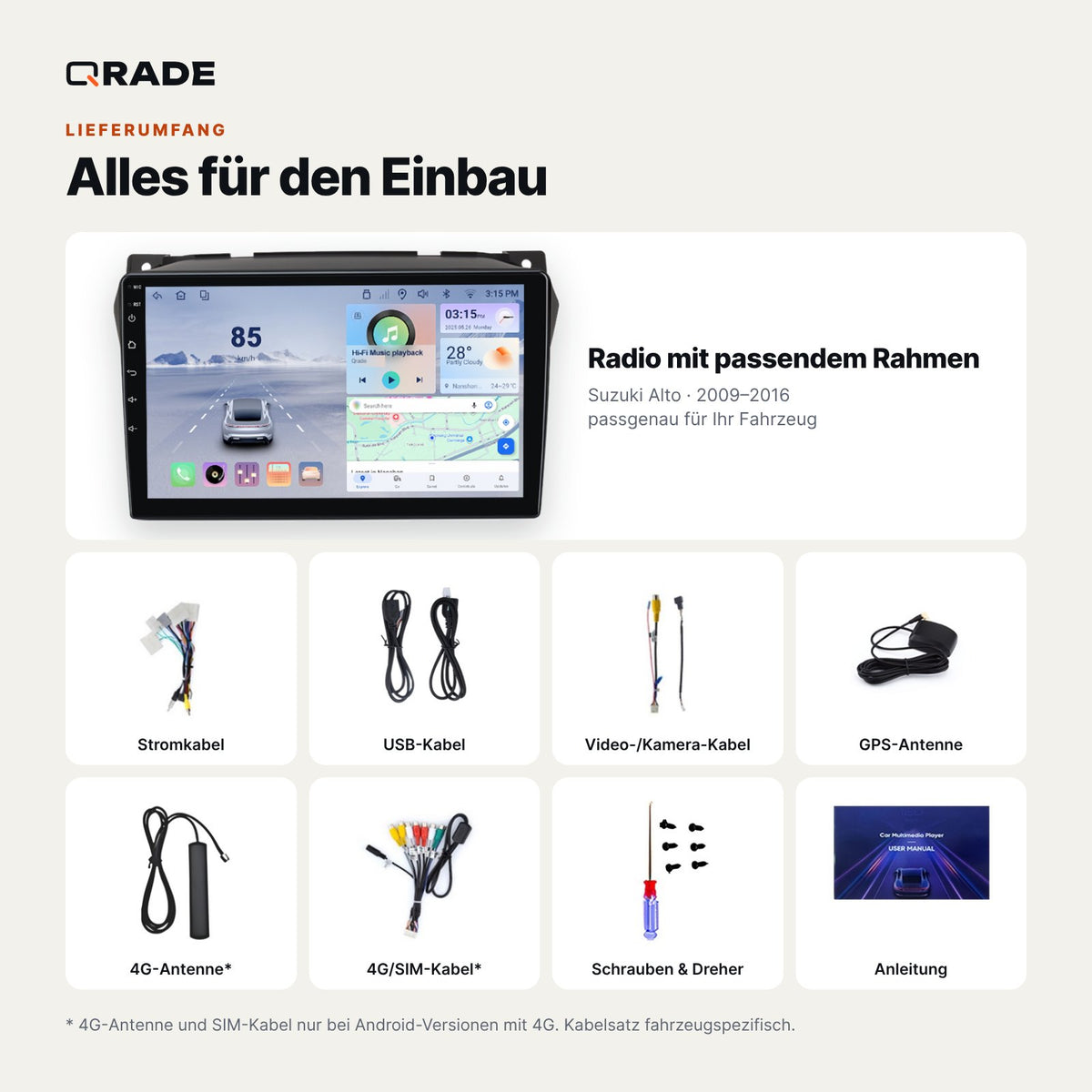Suzuki Alto (2009–2016) – Autoradio mit Wireless CarPlay & Android Auto