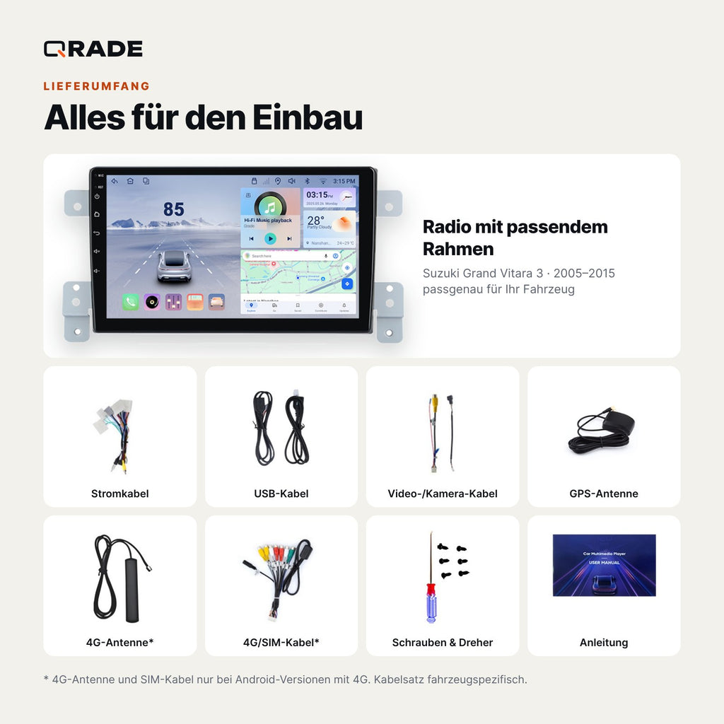 Suzuki Grand Vitara (2005–2015) – Autoradio mit Wireless CarPlay & Android Auto