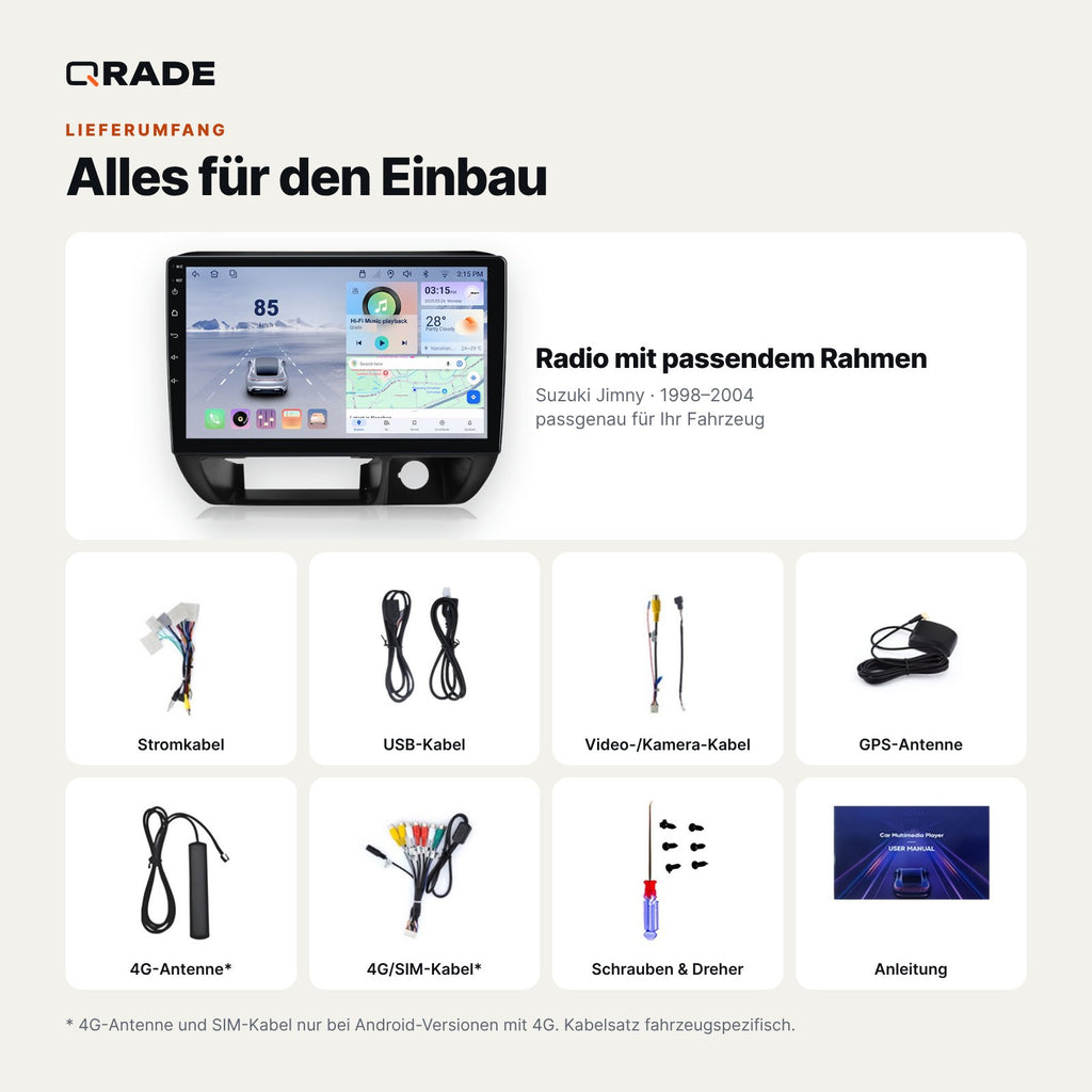 Suzuki Jimny (1998–2004) – Autoradio mit Wireless CarPlay & Android Auto