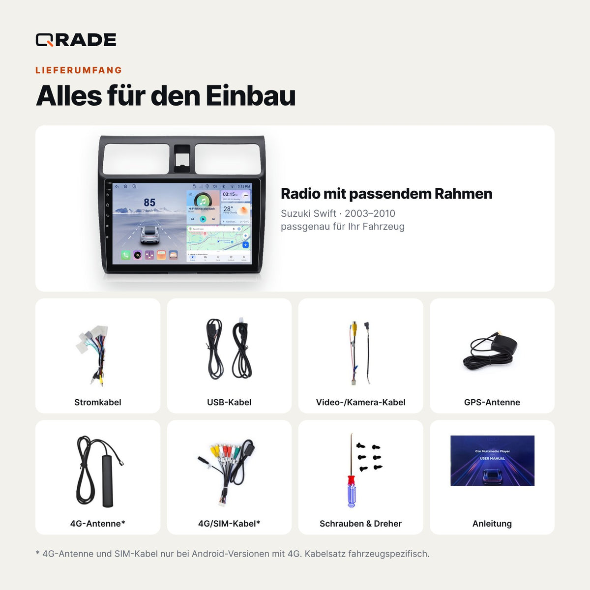 Suzuki Swift (2003–2010) – Autoradio mit Wireless CarPlay & Android Auto