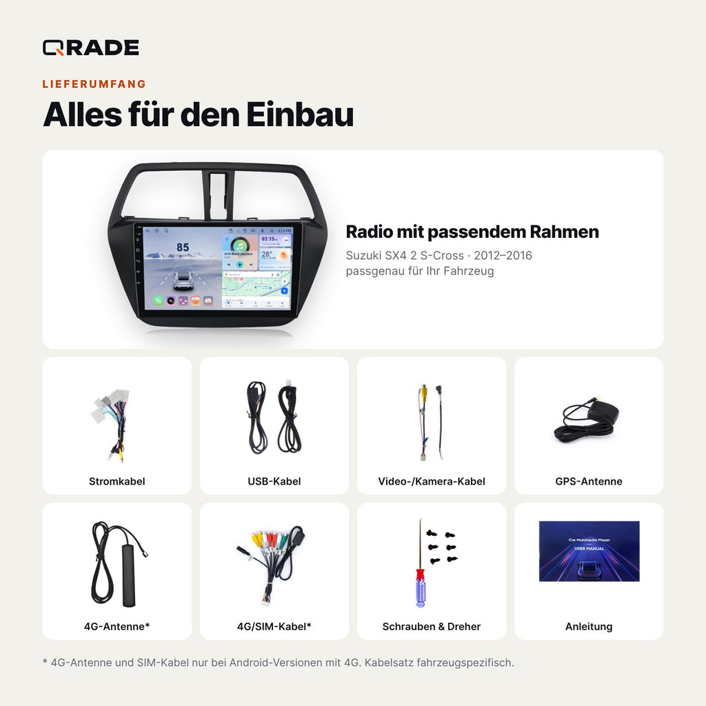 Suzuki SX4 S-Cross (2012–2016) – Autoradio mit Wireless CarPlay & Android Auto