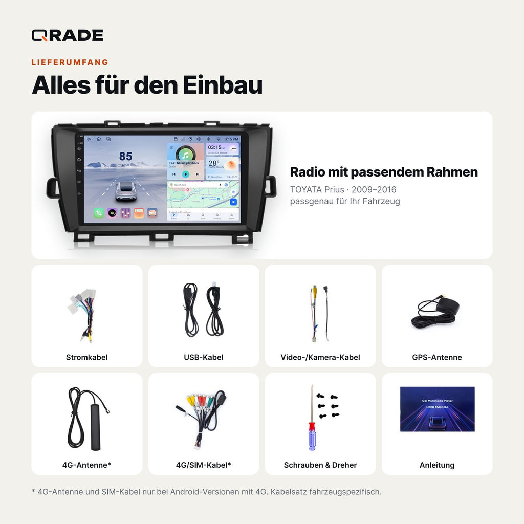 Toyota Prius (2009–2016) – Autoradio mit Wireless CarPlay & Android Auto