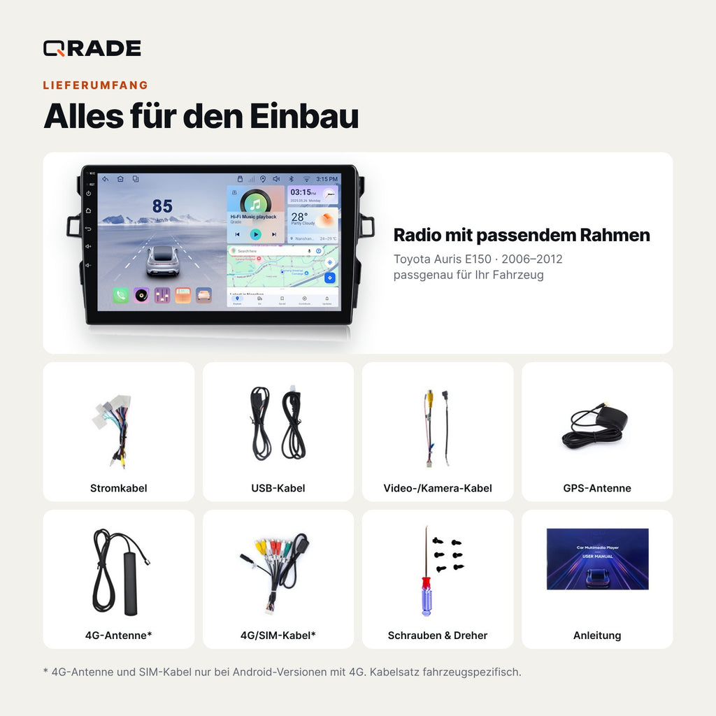 Toyota Auris E150 (2006–2012) – Autoradio mit Wireless CarPlay & Android Auto