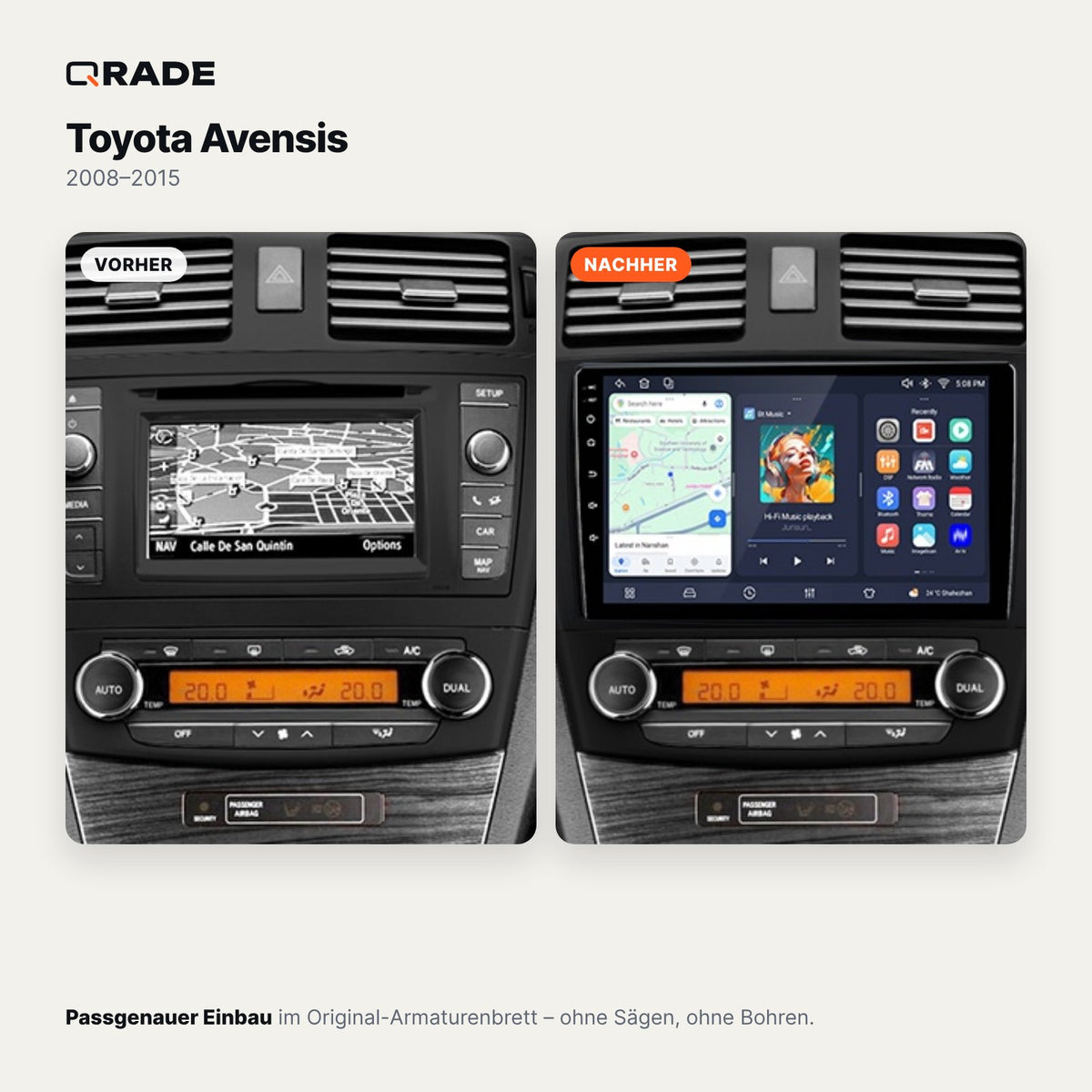Toyota Avensis T27 (2008–2015) – Autoradio mit Wireless CarPlay & Android Auto (Rahmen Avensis085-B)