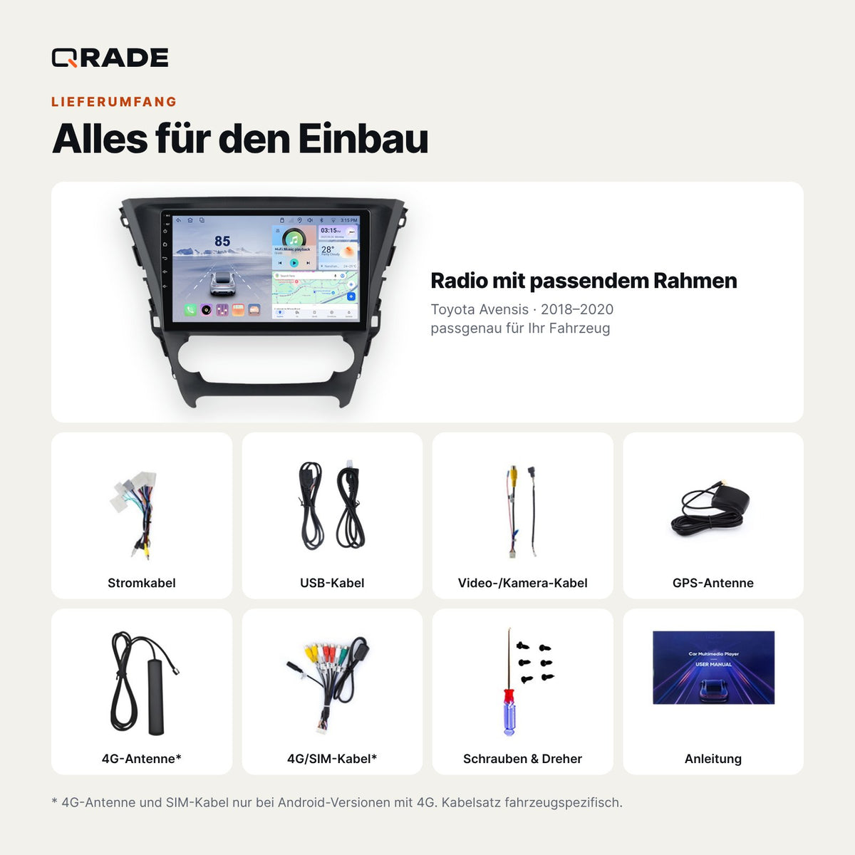 Toyota Avensis (2018–2020) – Autoradio mit Wireless CarPlay & Android Auto