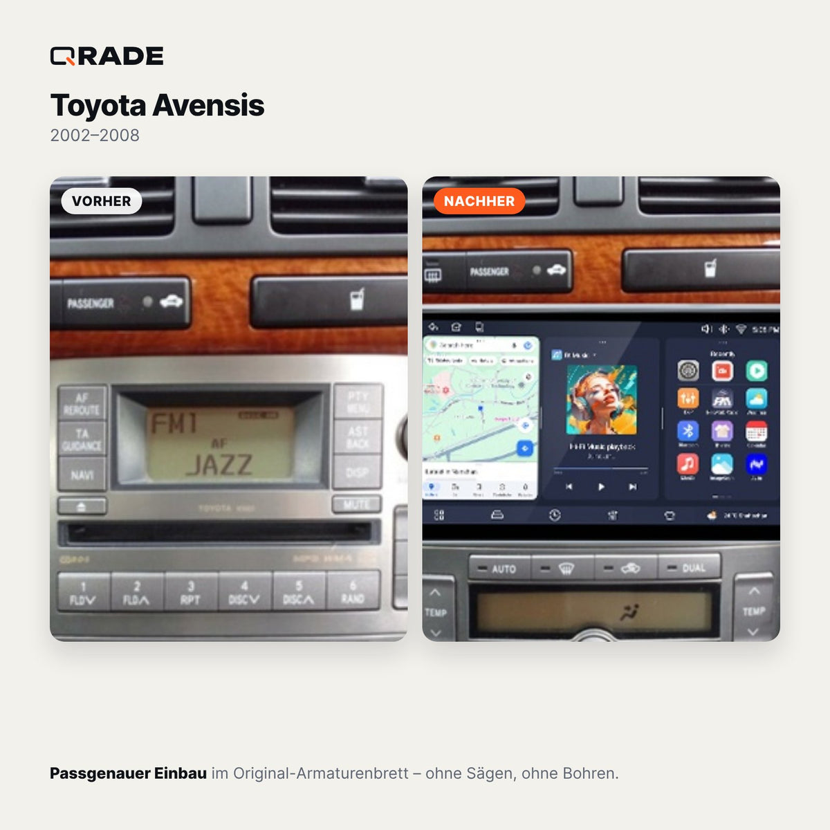 Toyota Avensis T25 (2002–2008) – Autoradio mit Wireless CarPlay & Android Auto